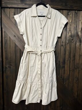 Ava & Viv Cream Button-Front Belted Midi Dress